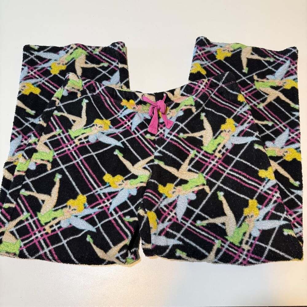 Vintage Y2K 2000s Coquette Cozy Plaid Disney Tinkerbell Pajama Bottoms